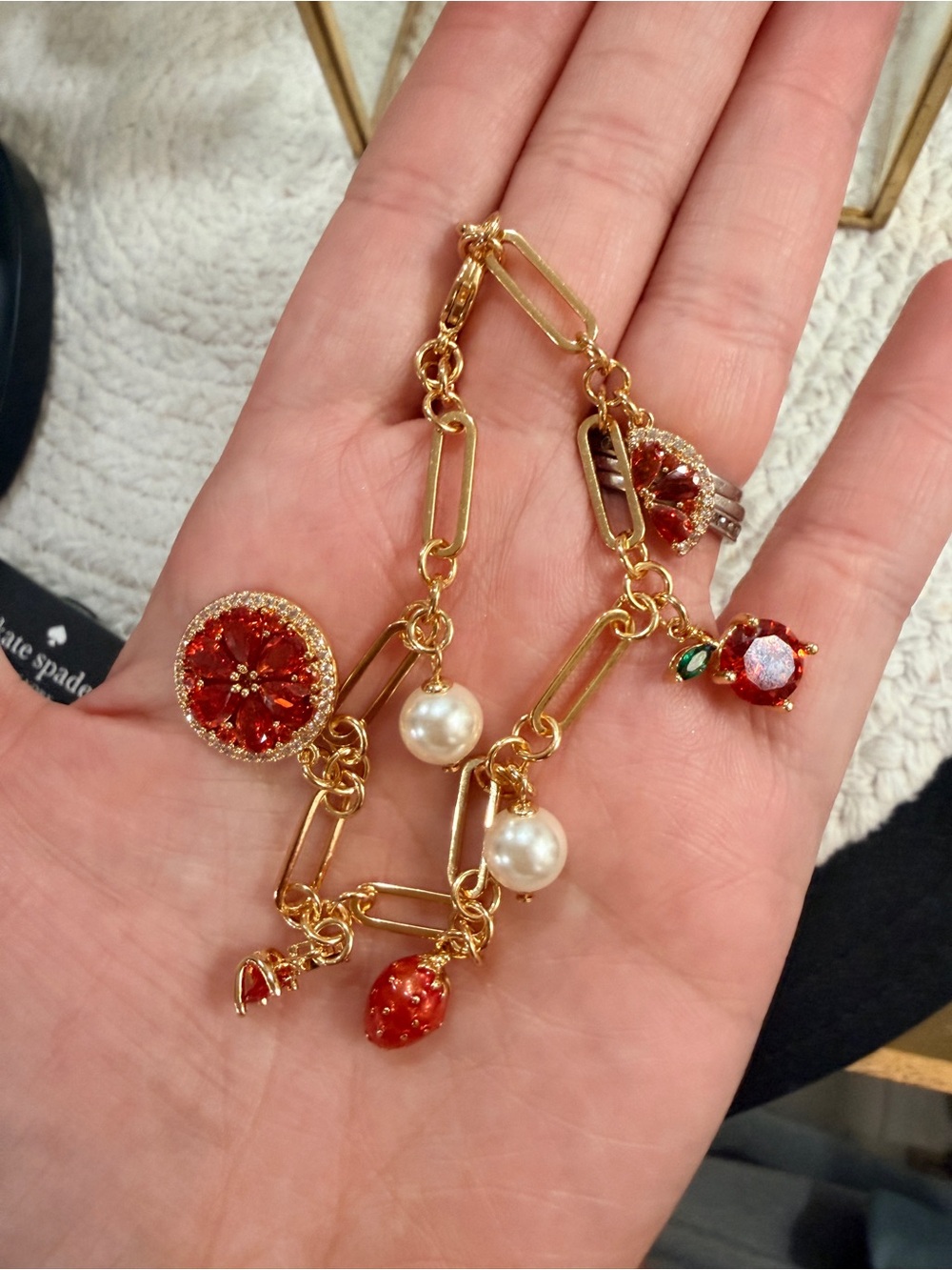 Kate Spade Gold Chain Linked grapefruit and strawberry bracelet - NWT - Picture 3 of 7